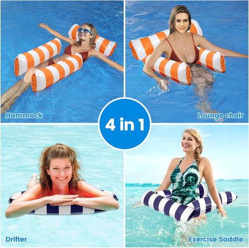 TIWISSES 2 Pack 4-in-1 Hammock 3 Hammock Swimming Inflatable Pool Floats Pool with Bottom Mesh Tubes Inflatable