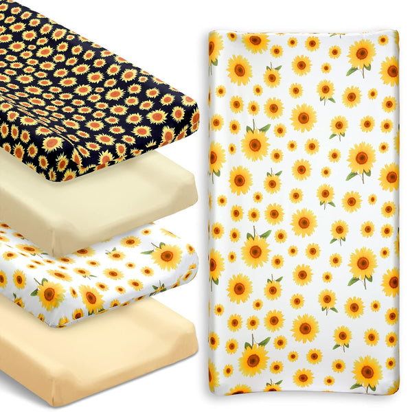 4 Pieces Muslin Sunflower Changing Pad Cover Diaper Fall Floral Change Table