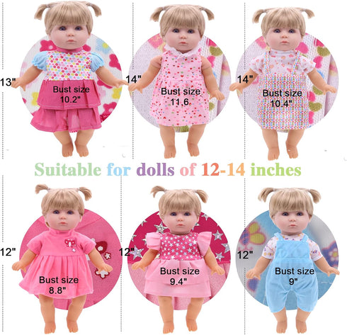 12 Sets Baby Doll Clothes for 12-14 Inch Dolls, Colorful Princess Dress, Romper, Sweater Costume, Cute Accessories