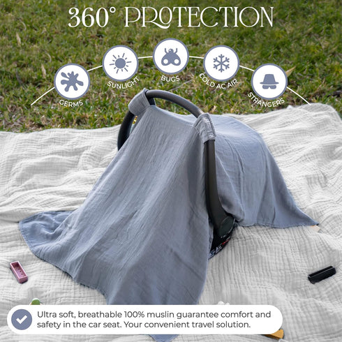 Pack 6 Comfy Cubs Muslin Cotton Baby Car Seat Cover and Burp loth Bundled - of - Pacific Blue