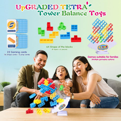 64Pcs 2 LIMYIOM Tetra Tower Game, Family Board for Players Family Games, Christmas Stocking Stuffers for Teen Boys