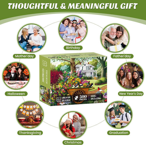 500 500 20.5 15 Pieces Puzzle for Adults,Birds and Flowers Puzzle,Recycled Cardboard House,Tree,Landscape Puzzles