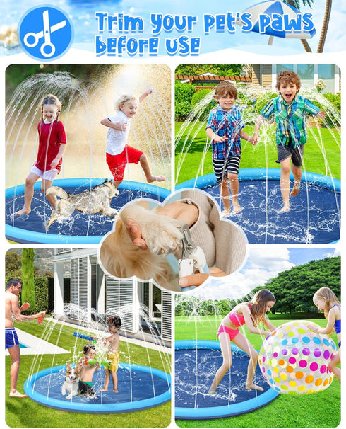 Splash Pad, YSJILIDE 94" Non-Slip Large Sprinkler Play Mat for Kids and Dogs, Outside Backyard Dog Pool