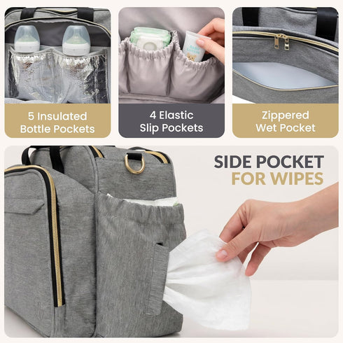 4 1 Backpack, Mellories in Convertible Baby Diaper Bag Converts from Tote to Stroller & Crossbody Diaper Bag Gray Baby