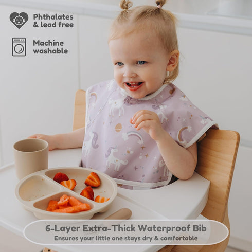 6-Layer 6-36 2-Pack, Waterproof Baby Bib, Reversible, Adjustable, Washable, Stain Oil Resistant, Months, food bib