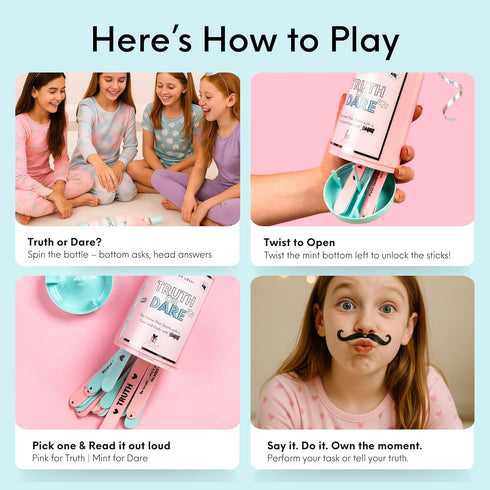 10+, 60 HAPPY LOLLI Truth or Dare Game for Tween & Teen Girls Ages Birthday Gift, Empowering Sleepover Party Game