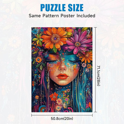 1000 20x28 Inches Puzzles for Adults Pieces, Jigsaw Puzzles with Floral Goddess, with Letters On Back, Colorful