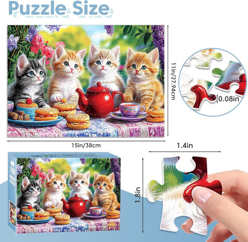 Ciavotie 100 4-6, 6-8 8-10, Piece Puzzles for Kids Ages Kittens' Tea Time Jigsaw Puzzle, Educational Fun for Kids Ages