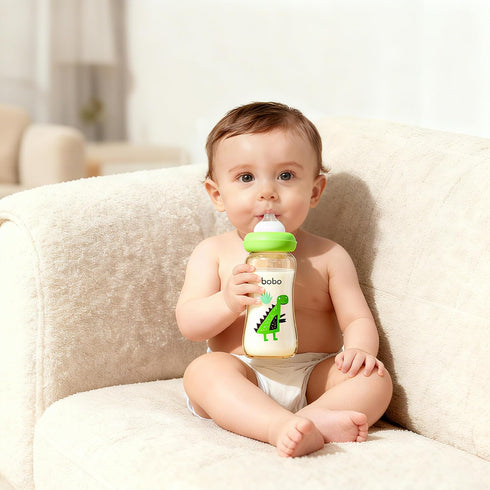2 (8.8ounce (Pack 4), Green2) YOHKOH Natural Glass Baby Bottle with Level Medium Flow Nipple, Newborn Anti-Colic Baby