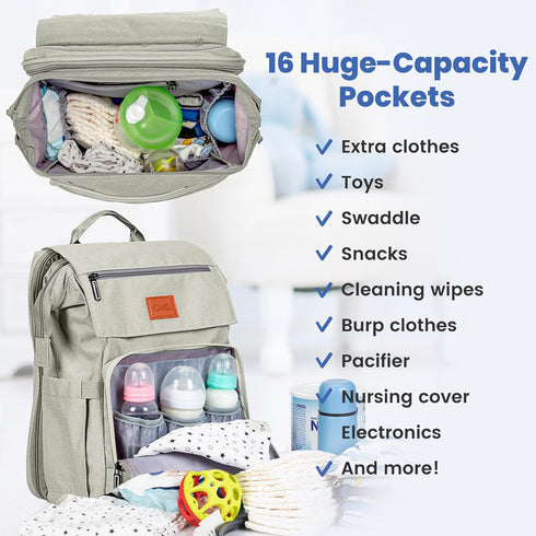 Backpack, 16 Baby Shower Gifts Diaper Bag Baby Diaper Bag, Large Baby Bag for Boys & Girls, Waterproof, Pockets