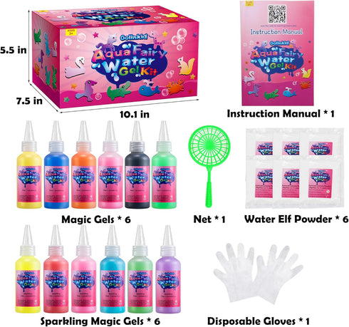 Kit,12 18 70ML Golinkid Magic Water Elf Toy Bottles Molds Aqua Fairy Water Gel Kit for Kids with Sparkling Magic Gel