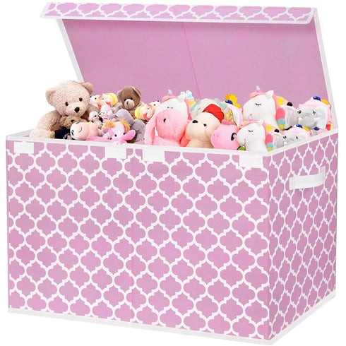 homyfort Toy Box for Girls, Large Toy Chest Organizers with Flip-Top Lid & Divider, Pink