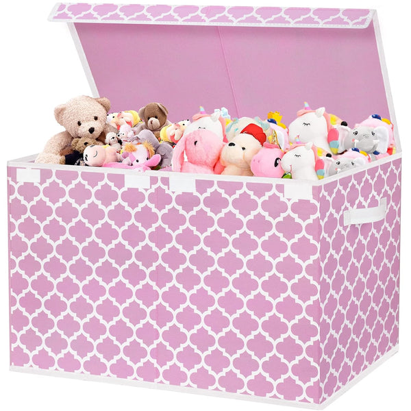 homyfort Toy Box for Girls, Large Toy Chest Organizers with Flip-Top Lid & Divider, Pink