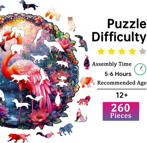 Wooden Puzzles for Adults, Flamingo Wooden Jigsaw Puzzles, Unique Animal Shape Wood Cut Puzzles for Puzzle Lovers