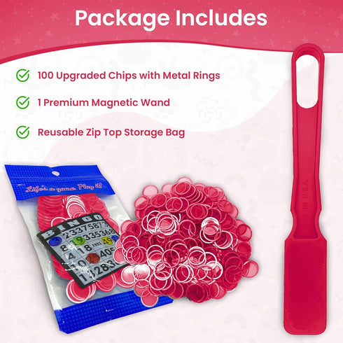MR CHIPS Made in USA Magnetic Wands with 3/4 Inch Plastic and Metal Rings - 100 pcs Reusable Storage Bag