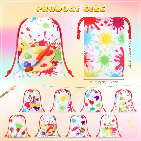 Honoson 24 Pieces Paint Art Gift Favor Bags, Painting Theme Drawstring Bags for Kids Art Party Birthday Decorations