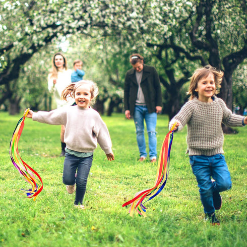 ANCIRS 2 Pack Rainbow Hand Kites, Plastic Dancing Ribbon Streamer Wand for Indoor Outdoor Party Play