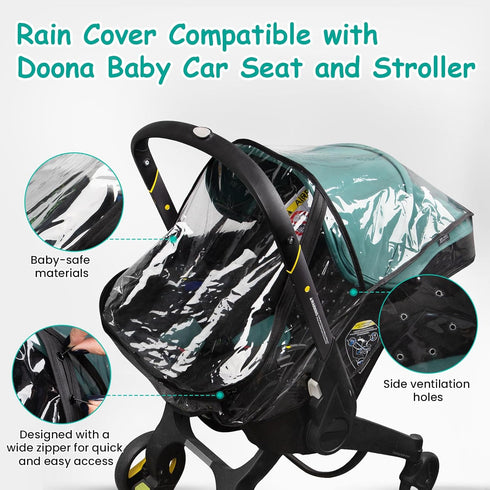 Rain Cover, Compatible with Doona Infant Car Seat Stroller, Protects from Rain, Snow, Wind, Cold, Side Ventilation