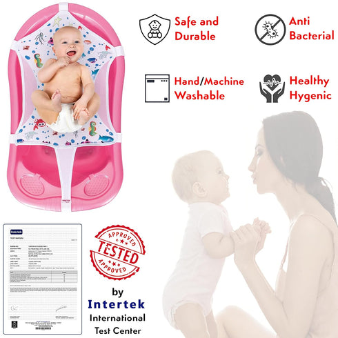 Baby Bath Seat Support Net, Patterned Bath Sling with Six Safety Support Corners for Newborns
