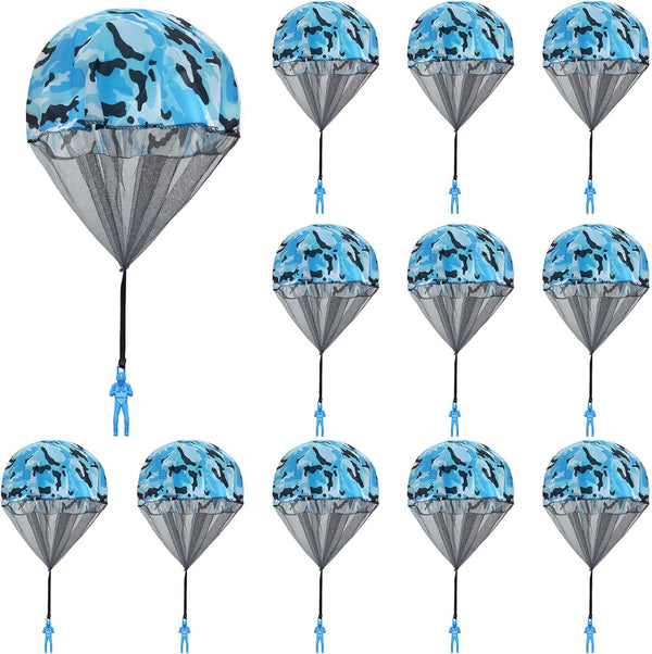 10 Pcs Parachute Toy, Camo Blue Parachute Men Toy, Tangle Free Throwing Hand Throw Outdoor Flying Gifts