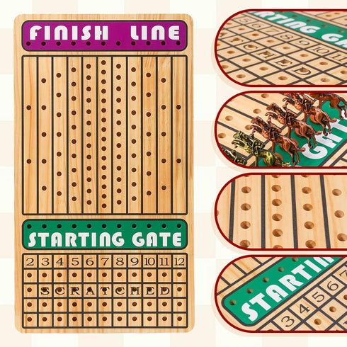 11 4 2 2-11 Horse Race Board Game with Luxury Metal Horses, Dice, Card Boxes and Thickened Wood Game Board for Players