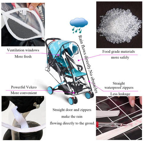 Baby Stroller Rain Cover, Universal Umbrella Weather Shield, Protects from Rain, Wind, Snow, Dust, Waterproof, Clear