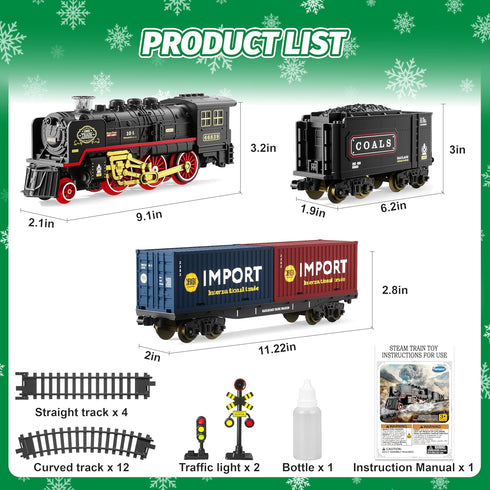 Set 3 4 5 6 7+ Funwee Train for Under Christmas Tree,Electric Train Toy with Smokes,Lights and Sound, Locomotive Train