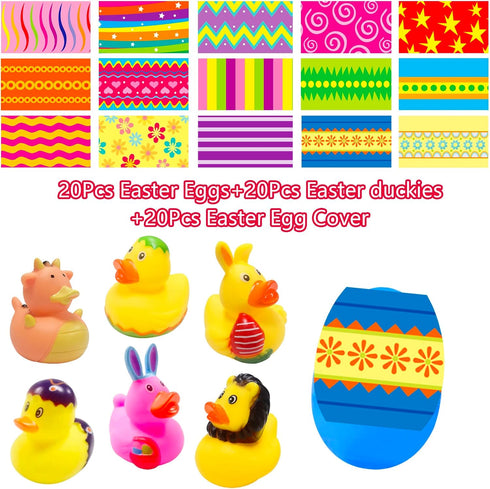 Holydeck 20 Pcs Prefilled Easter Eggs with Rubber Ducks Bright Colorful Easter Eggs Prefilled with Variety Bunny