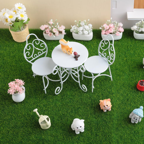 Minamzee 1/12 Sets, 9Pcs Sets, Scale Dollhouse Table Chair Metal Miniature Patio Dollhouse Fairy Garden Bistro Outdoor