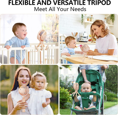 360 snawowo Mini Portable Baby Stroller Fan, Battery Operated Clip on Fan, Rechargeable Rotate Flexible Tripod Handheld