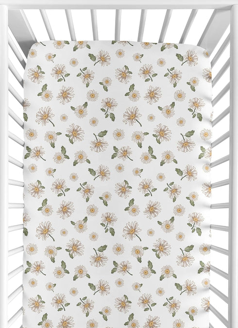 Sweet Jojo Designs Fitted Baby Crib Sheets (Vintage Daisy Floral) for Girls,