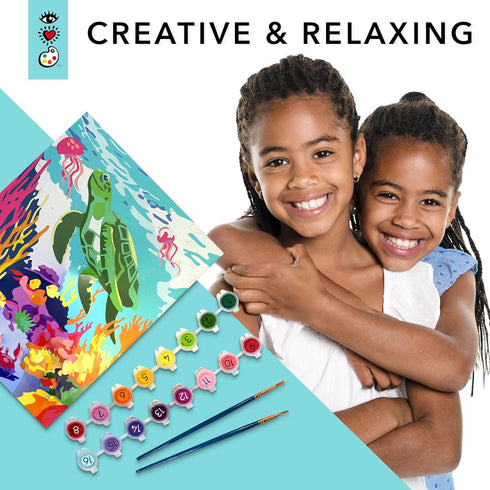 Bright Stripes Paint by Numbers Kit for Kids - Easy Canvas with Frame, Amazing Ocean Paint Kit