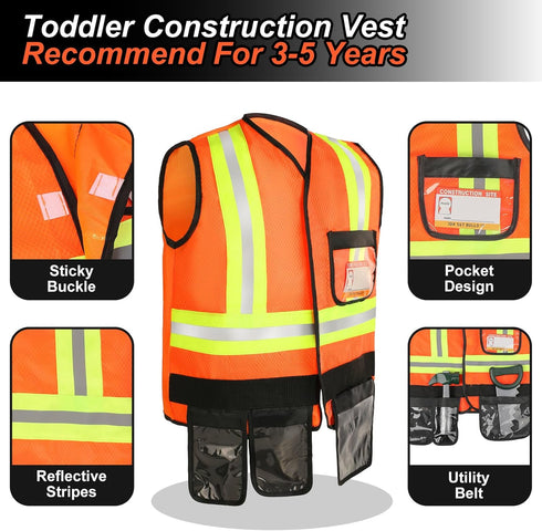 Set 3-5 Liberry Kids Tool for Boys Girls Years, Construction Worker Costume with Hat, Toddler Dress Up Toys