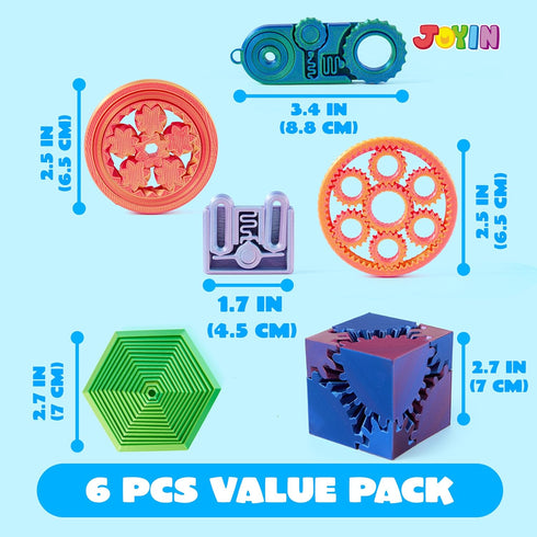 6PCS 3D 3D JOYIN Printed Fidget Toys, Spin Fractal Click Gear Fidget Toy, Metallic Color Printed Fidget Toy for Favors