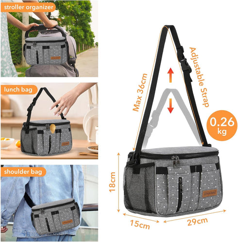 Miracle Baby Stroller Organizer Bag, Universal Storage Caddy Diaper Bag for Most Strollers - Grey Star