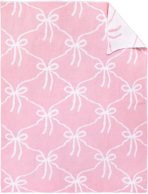 Cozy 30 40 Inches SmoothNovelty Pink Bow Knit Swaddle Blanket for Girls, Cotton Soft Lightweight Receiving Swaddle Crib