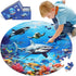Underwater World Floor Puzzle for Kids Ages 4-8, 70 Pcs Large Round Jigsaw, Educational Toys with Gift Box