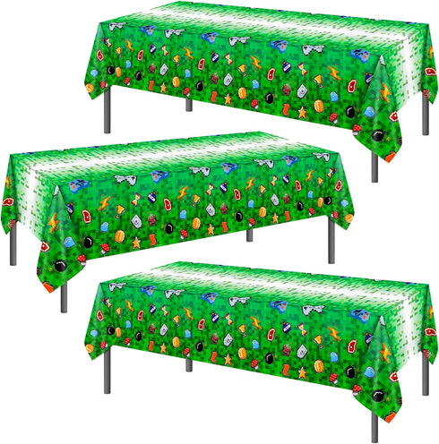 Pixel Miner Game Tablecloth for Party, 3 Pack Videogame-Themed Table Covers, 51 x 87 Inch for Kids Birthday
