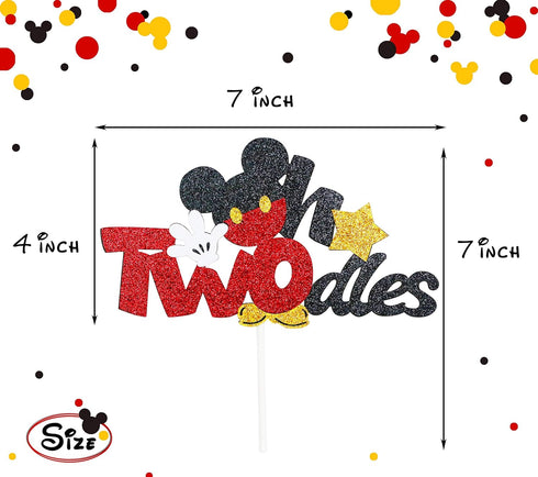 Glitter Twodles Cake Topper, Mouse Birthday Cake Decor for Second Birthday Party Supplies