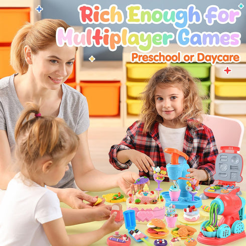 WeeHomm 4 1 Set 3+ 24 in Color Dough Kitchen Creations with Ice Cream/Cake/Noodle/Hamburger Maker Machine, Arts Crafts