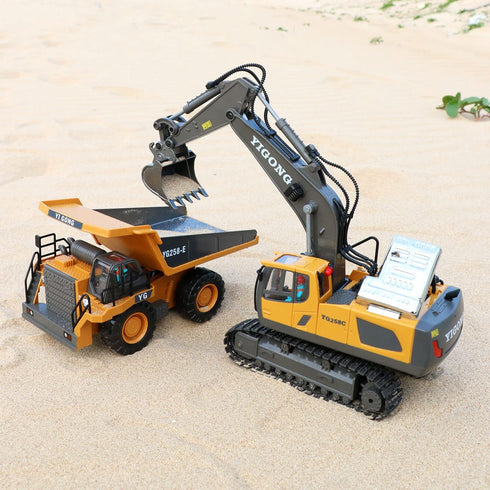 Dwi Dowellin Remote Control Dump Truck for Boys 4-7, Construction RC Car with Metal Bed, Lights/Sounds for Kids Age 3+