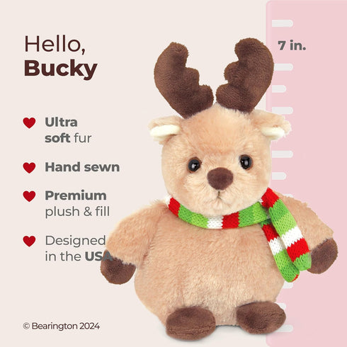 Bearington Bucky Reindeer Christmas Stuffed Animal, 7 Inch Plush Reindeer for Kids & Teens