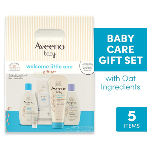 Set, Set 5 Aveeno Baby Welcome Little One Gift Skincare with Nourishing Body Wash & Shampoo, Calming Bath Wash, All
