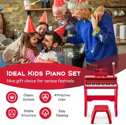 37-Key HONEY JOY Kids Piano, Red Kids Keyboard Piano w/ Music Stand & Bench, Gift for Babies w/ Microphone, Portable