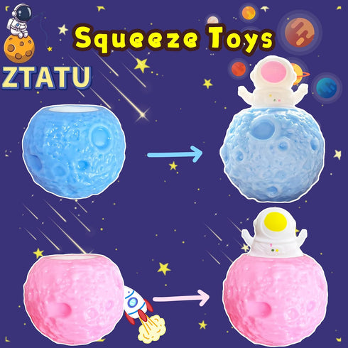 ZTATU (2-Pack) 4-8 Astronaut Stress Balls for Kids Squishy Fidget Toys Pop It Squeeze Ball, Stress Relief Toys Adults