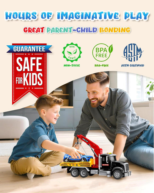 Noaln 3 4 5 6 7 15" Kids Toys for Years Old Boys, Large Tow Truck Toy, Friction Powered Transport Toy Trucks