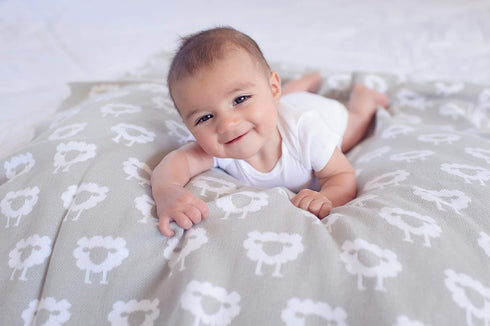 Premium Organic Cotton Baby Blanket, Knitted Sheep Design, Super Soft Multi Use