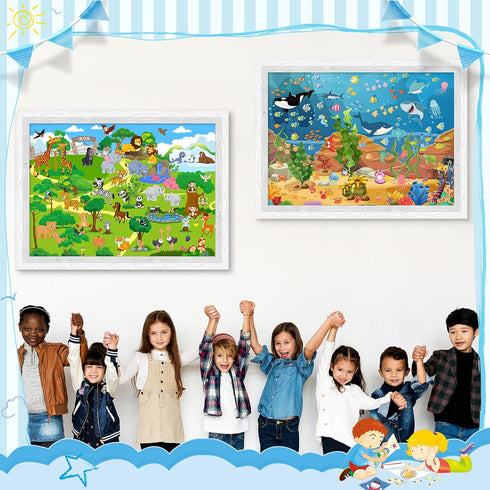 Set 3 45 32 Inch Funrous of Jumbo Giant Coloring Poster x Large Table Wall Size Coloring Sheets with Zoo Animal, Ocean