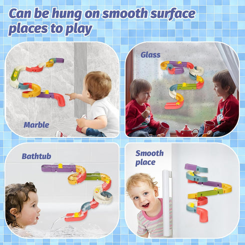Bath Toys Water Ball Track for Kids - 37 Pcs DIY Take Apart Set for Wall Bathtub Slide Gift for Children