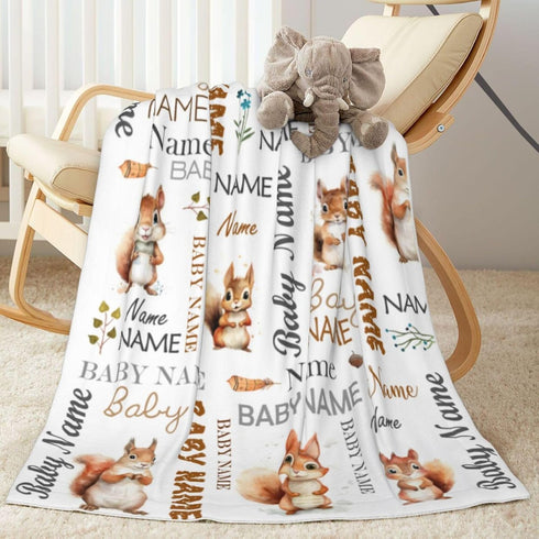 Novusopt Personalized Squirrel Baby Blanket - Custom Name Receiving Blanket for Boys, Newborn